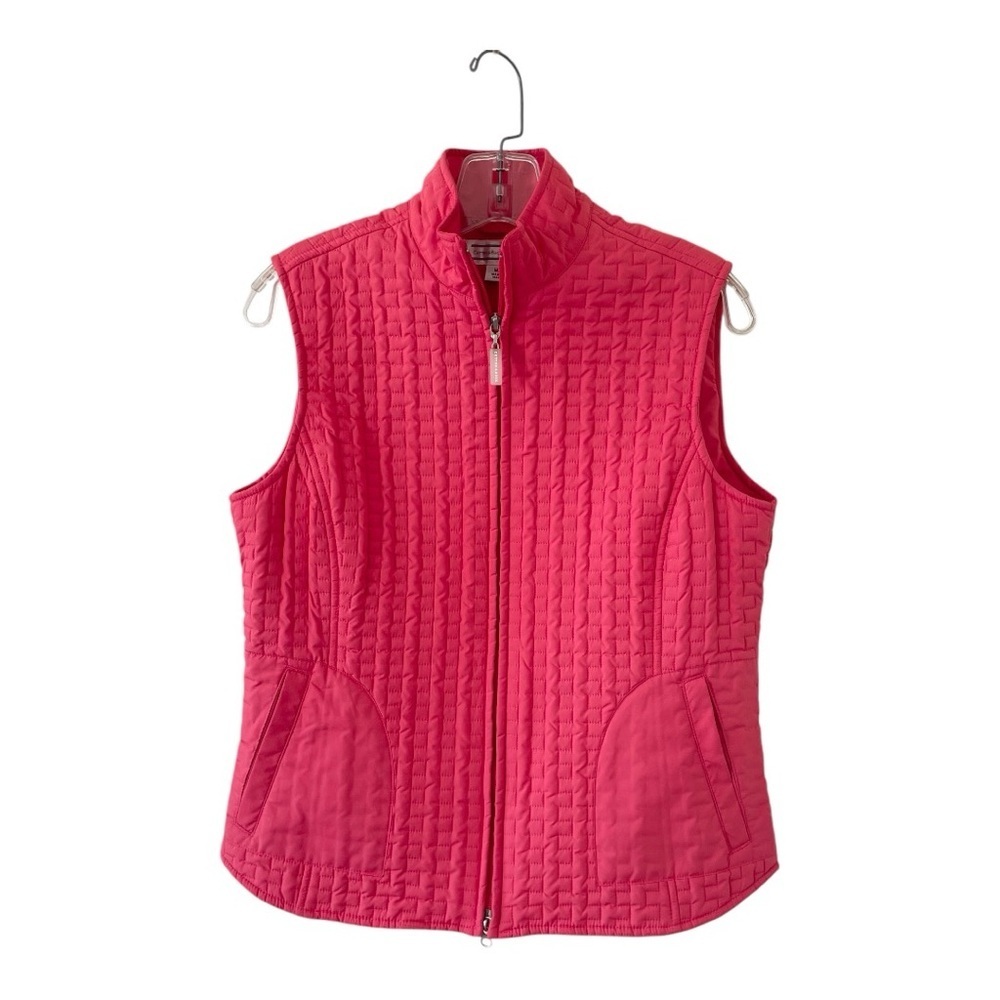 Cutter & Buck WeatherTec Lightweight Quilted Vest Zip-Up Coral Pink w Pockets M